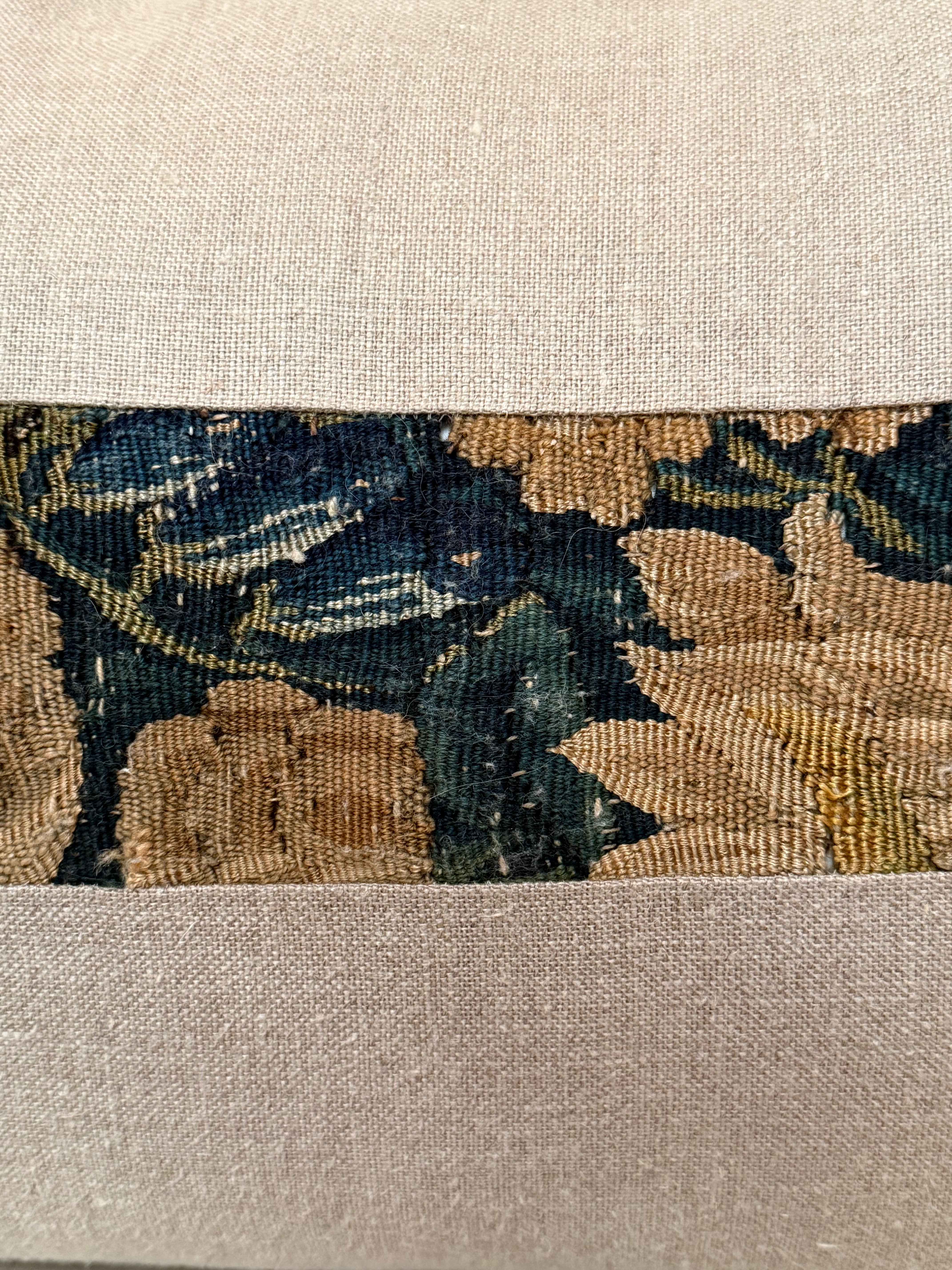18thC Verdure Tapestry Fragment Cushion - 55cmL x 37cmH