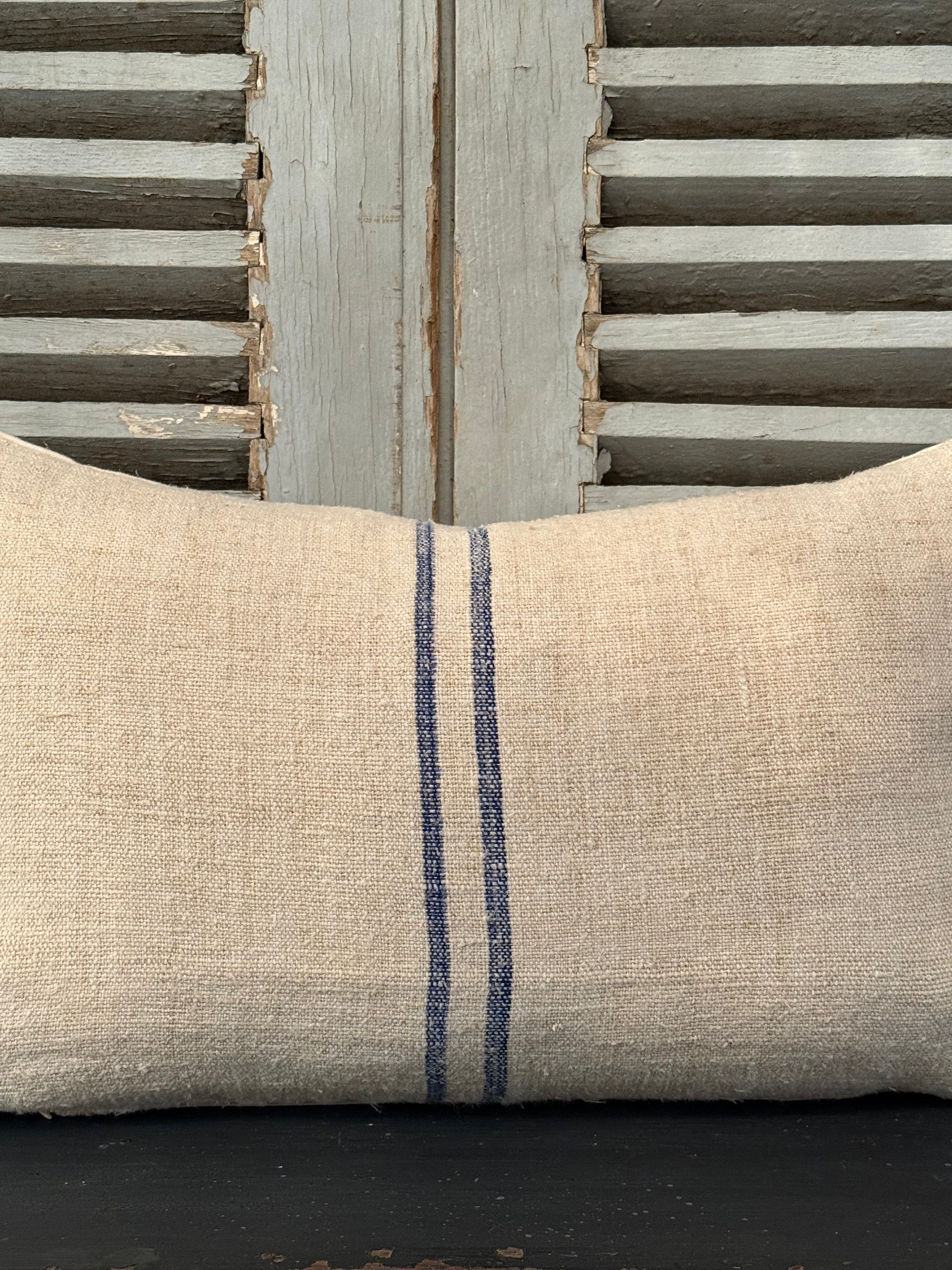 Antique Grainsack Cushion Blue - 40cmW x 25cmH