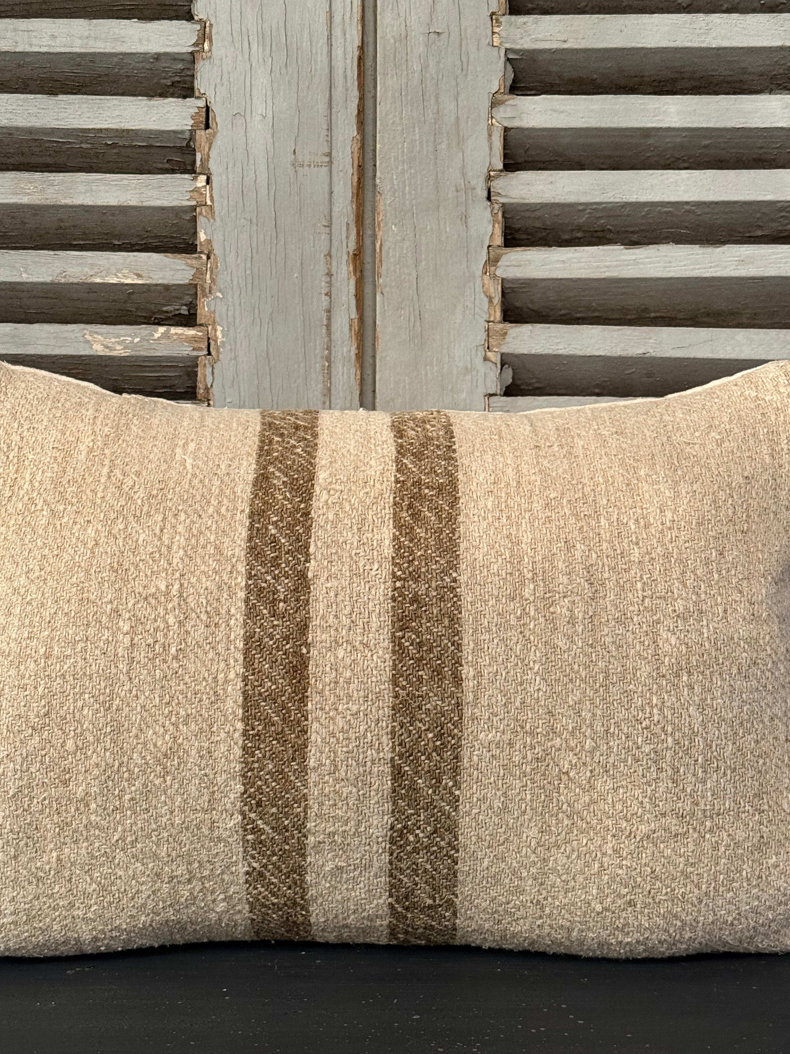 Antique Grainsack Cushion Brown Stripe - 40cmW x 25cmH