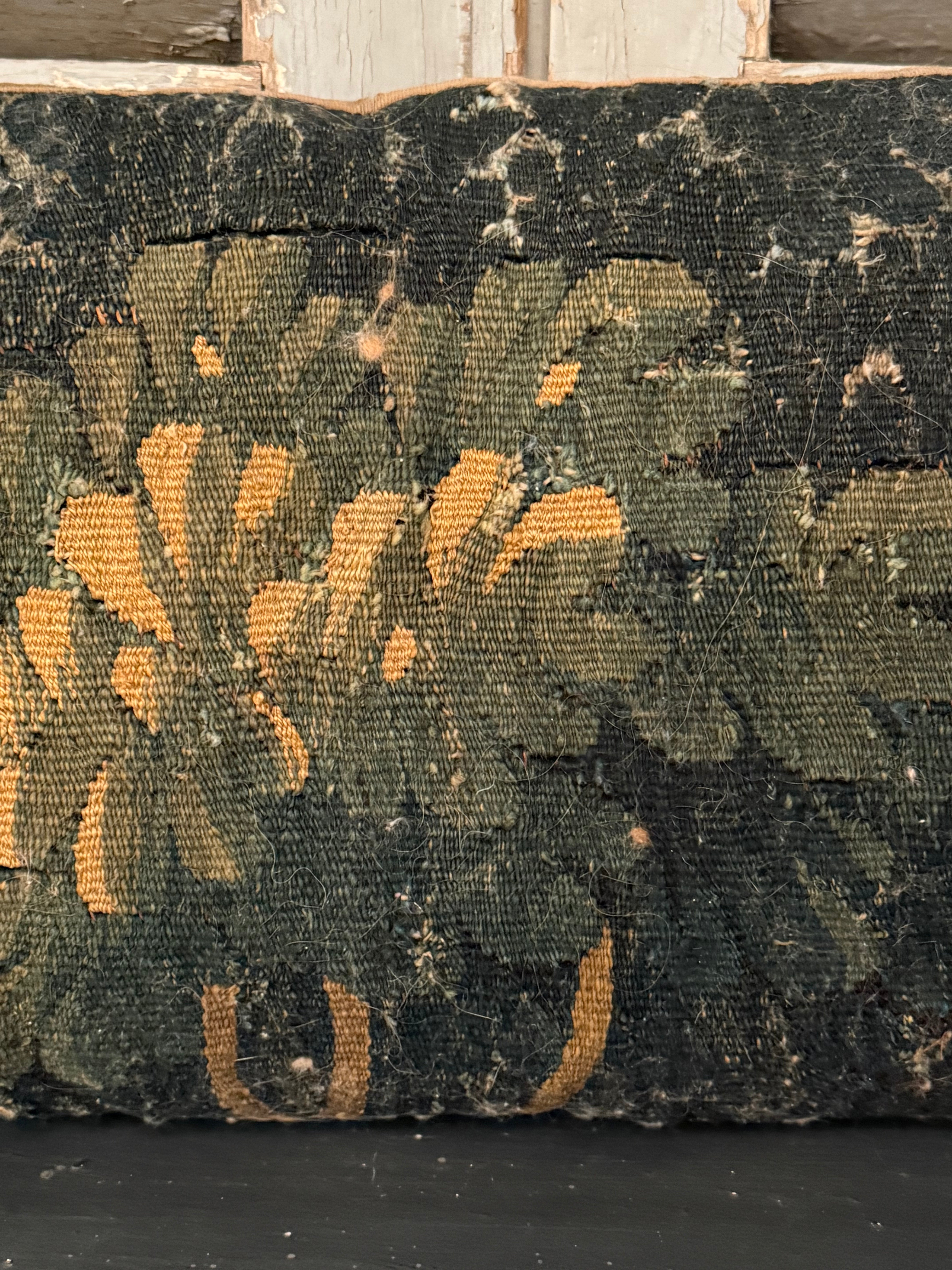 18thC Verdure Tapestry Fragment Cushion - 70cmL x 30cmH