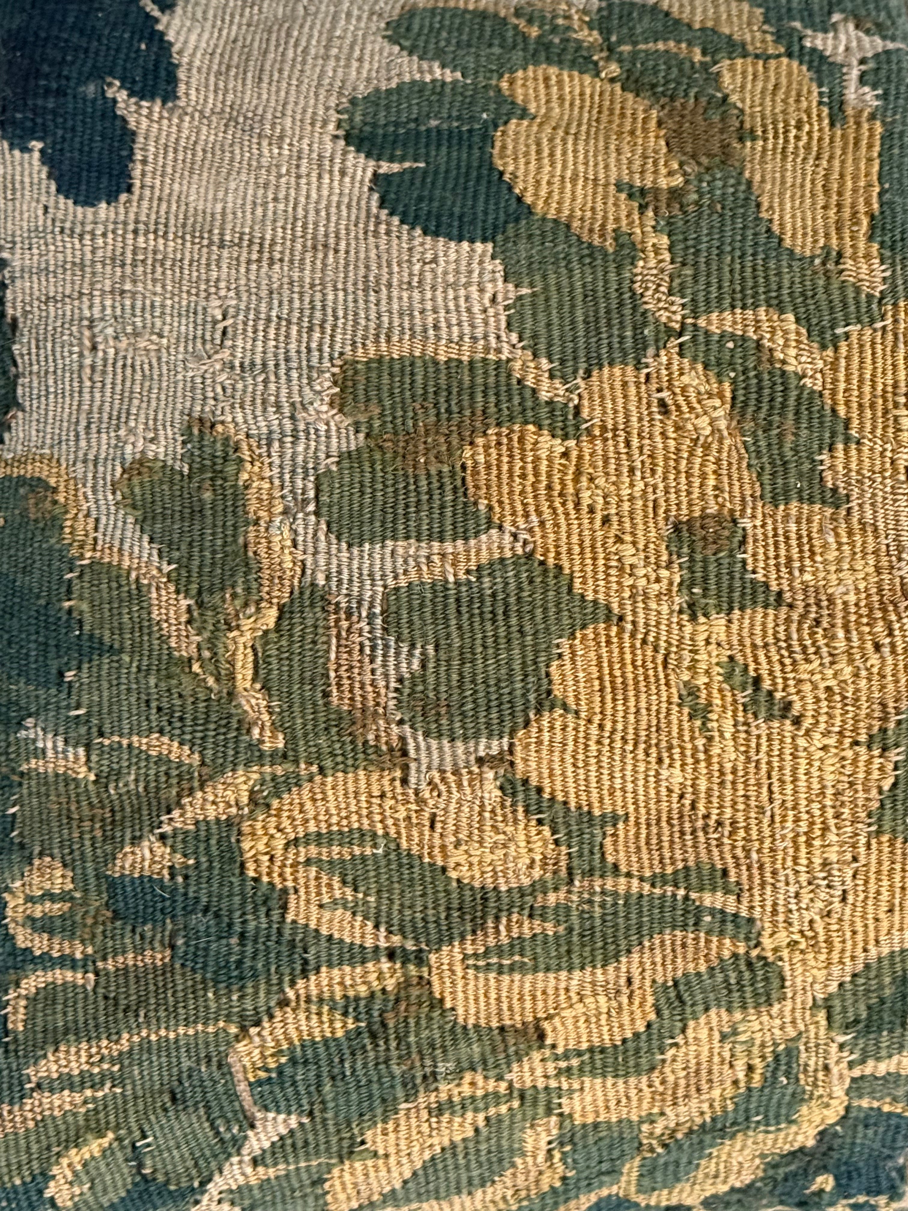 18thC Verdure Tapestry Fragment Cushion - 47cmL x 30cmH