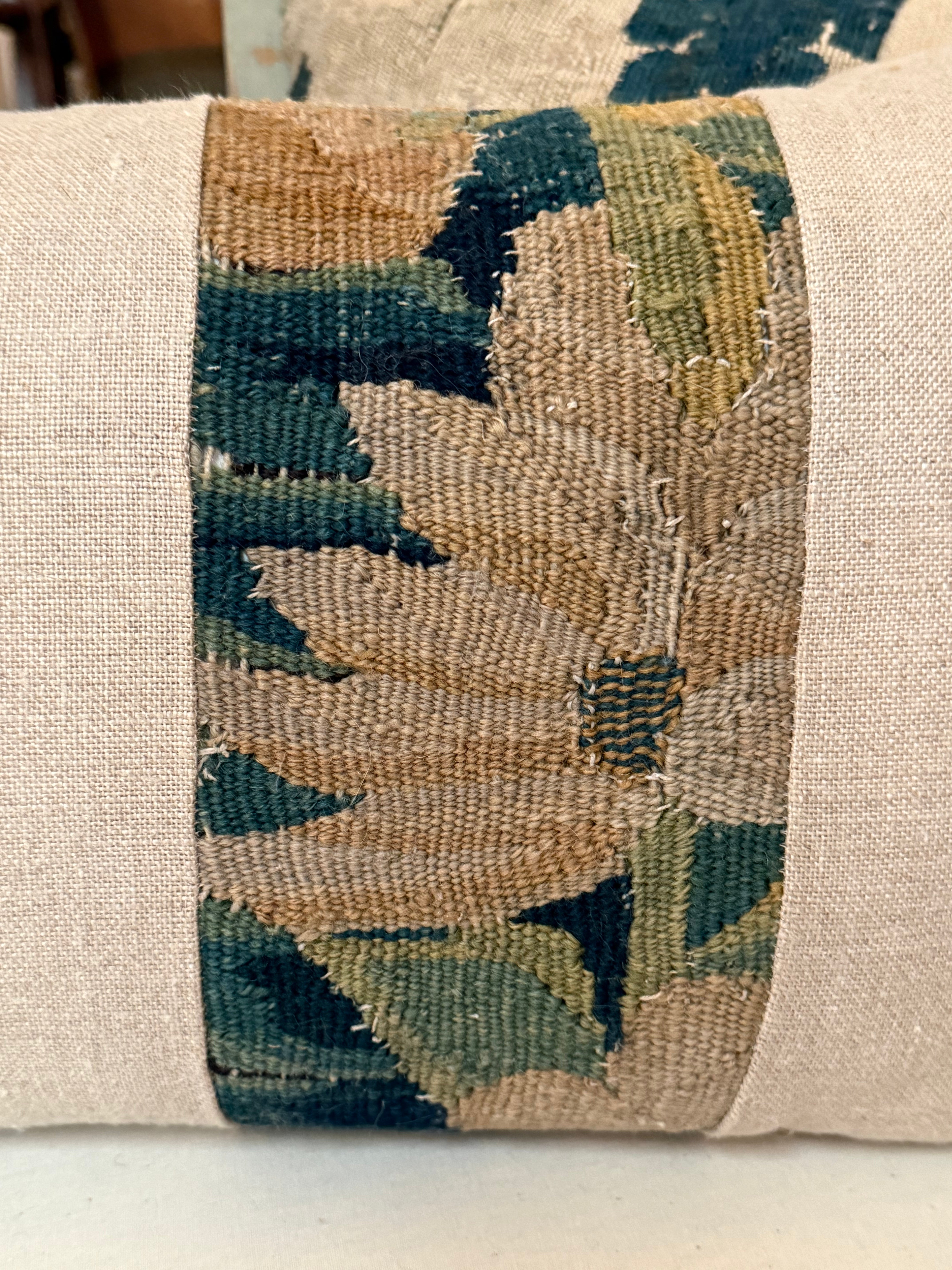 18thC Verdure Tapestry Fragment Cushion - 41cmL x 25cmH