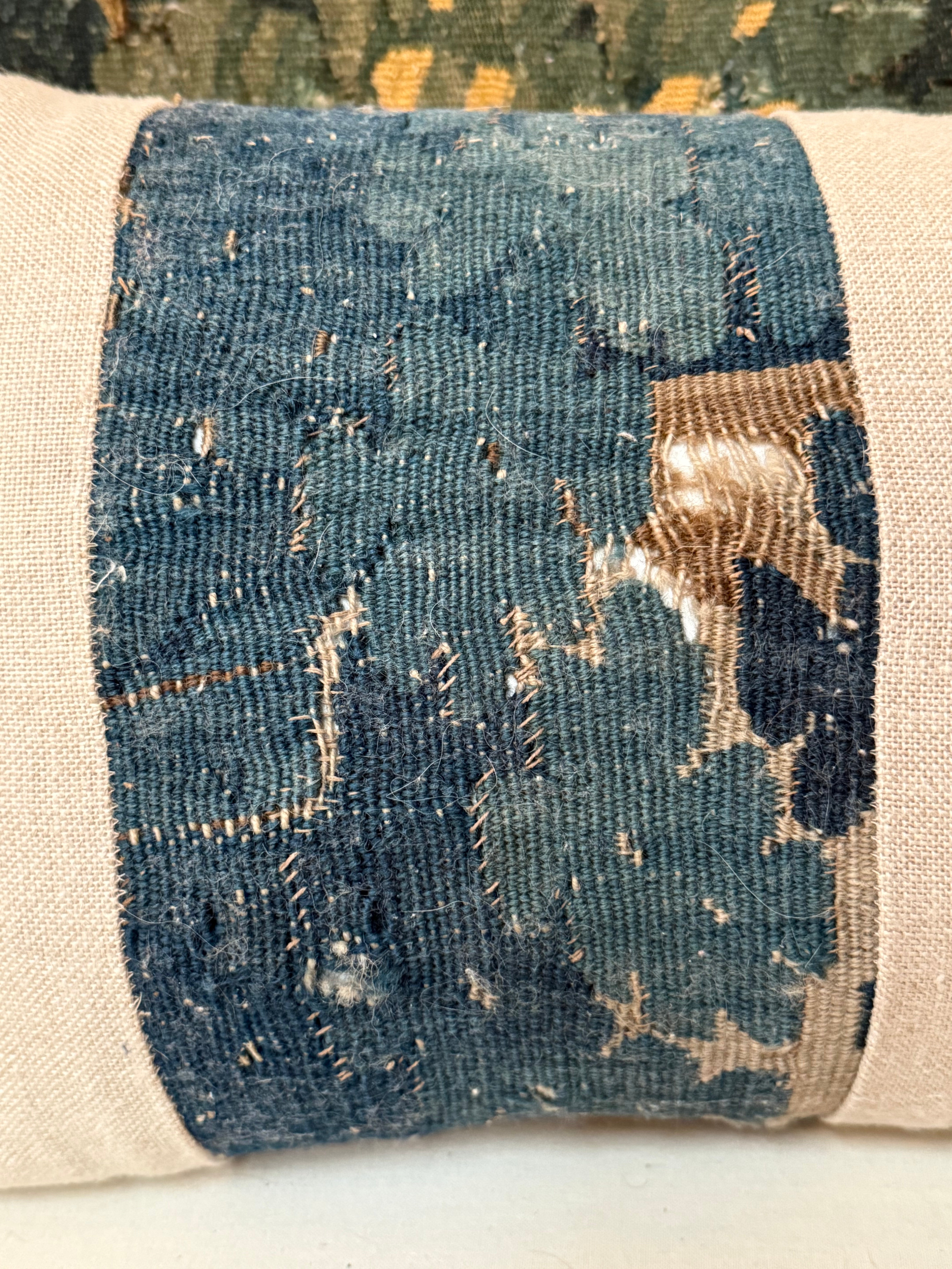 18thC Verdure Tapestry Fragment Cushion - 40cmL x 26cmH