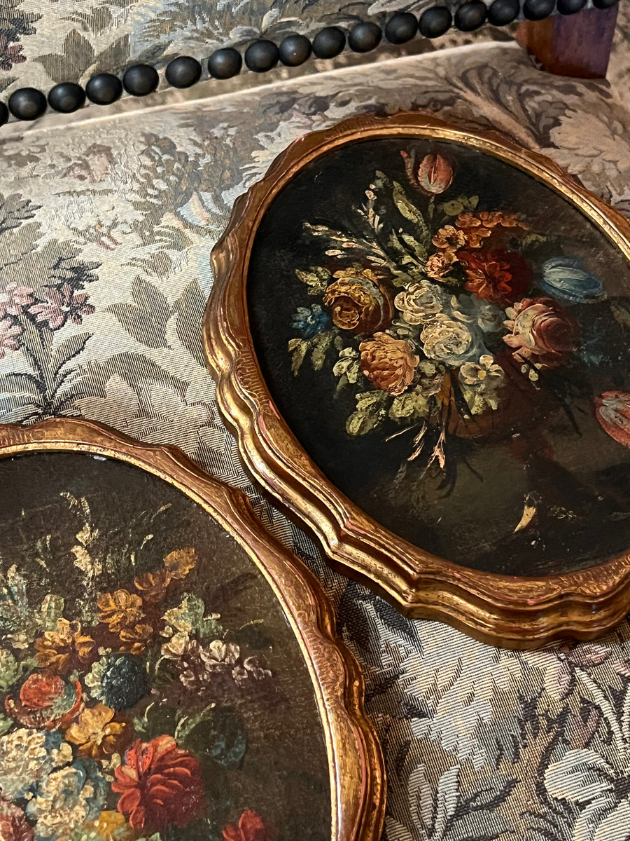 Pair Of Oval Italian Oil Paintings