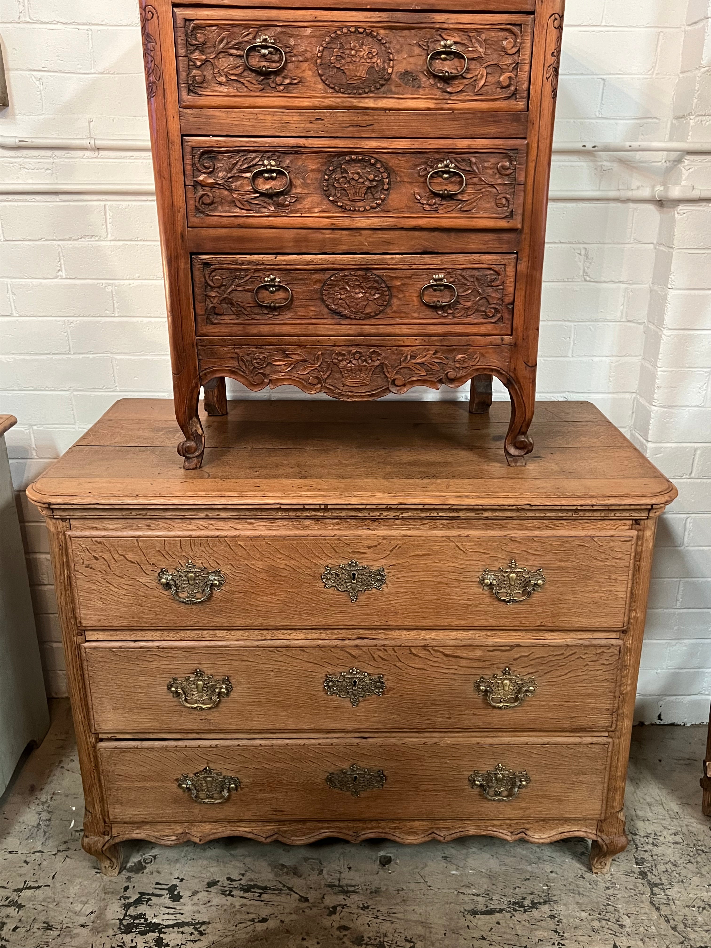 19th Century Louis XV Bleached Oak Commode