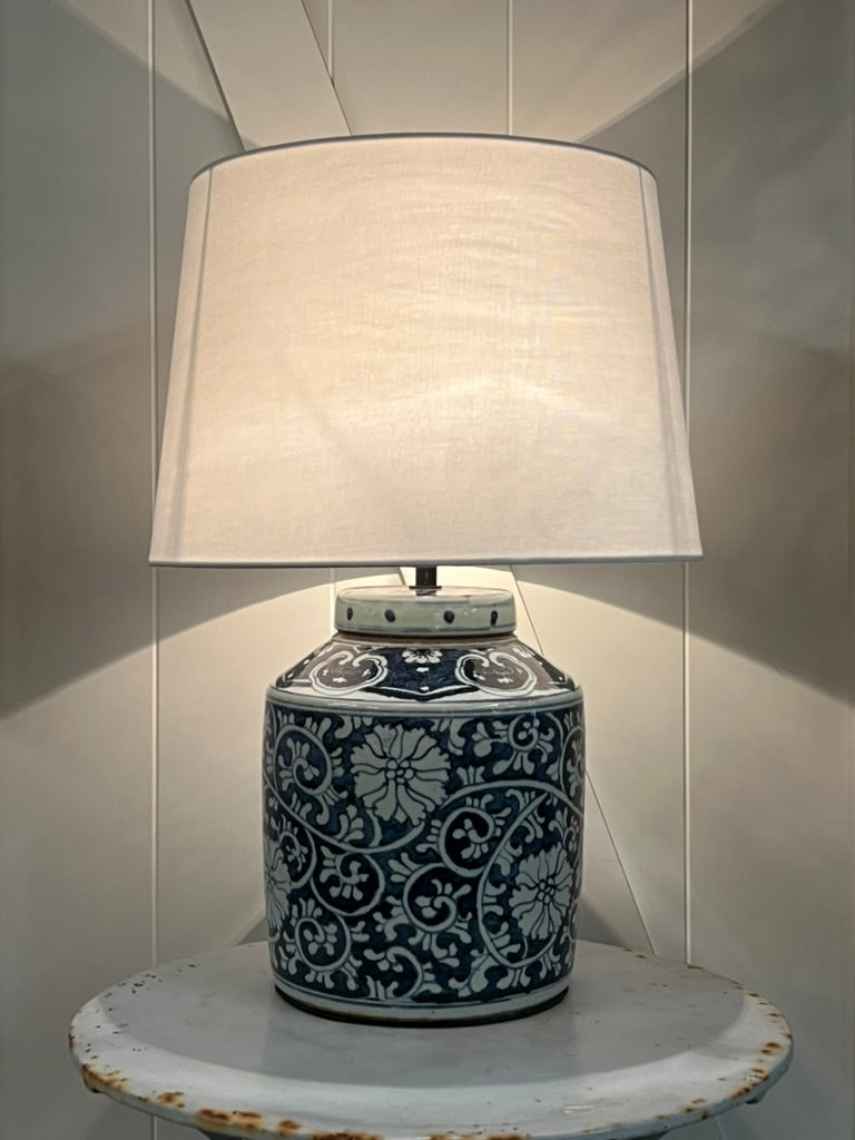 Antique Ginger Jar Lamp w Linen Shade