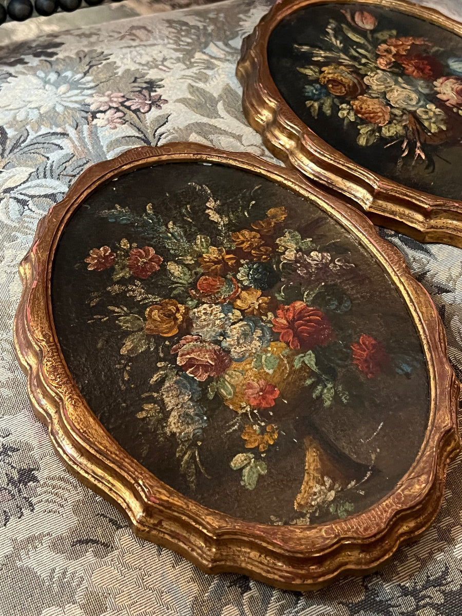 Pair Of Oval Italian Oil Paintings