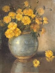 Antique Oil On Linen "Dandelions"