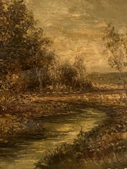 Antique Dutch Oil On Canvas "A Wooded River"