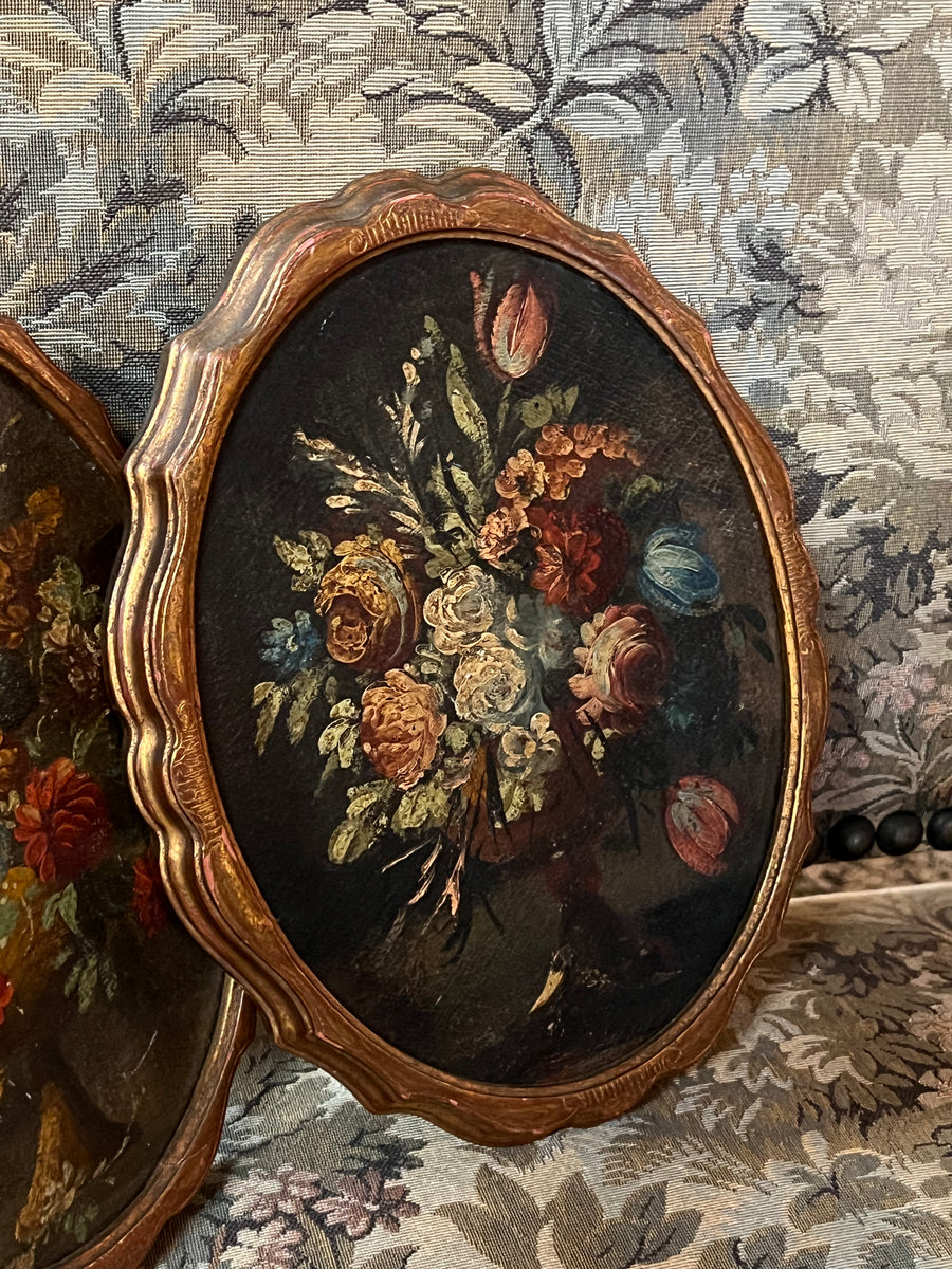 Pair Of Oval Italian Oil Paintings