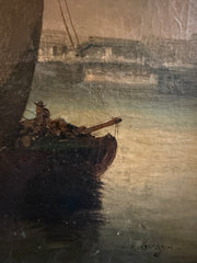 19th Century Dutch Oil "Boats On A Gloomy Harbour"