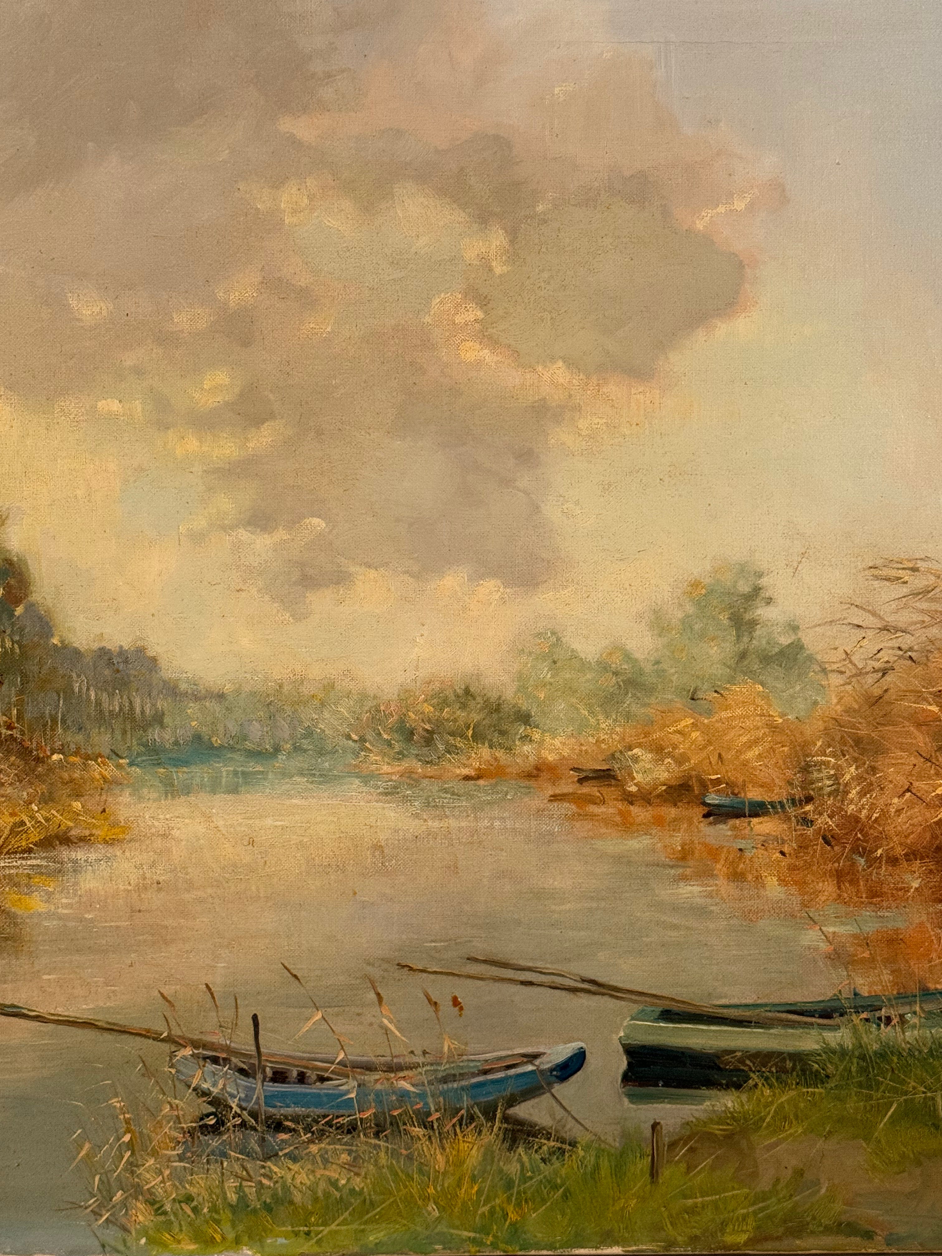 Dutch Oil On Linen "Puddles At Dreumel"
