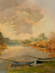 Dutch Oil On Linen "Puddles At Dreumel"