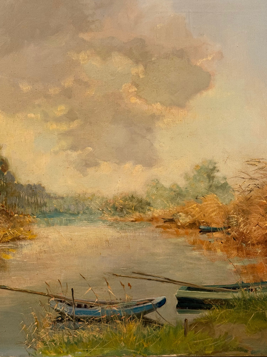 Dutch Oil On Linen "Puddles At Dreumel"