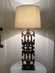 Cast Iron Balustrade Lamp & Velvet Shade