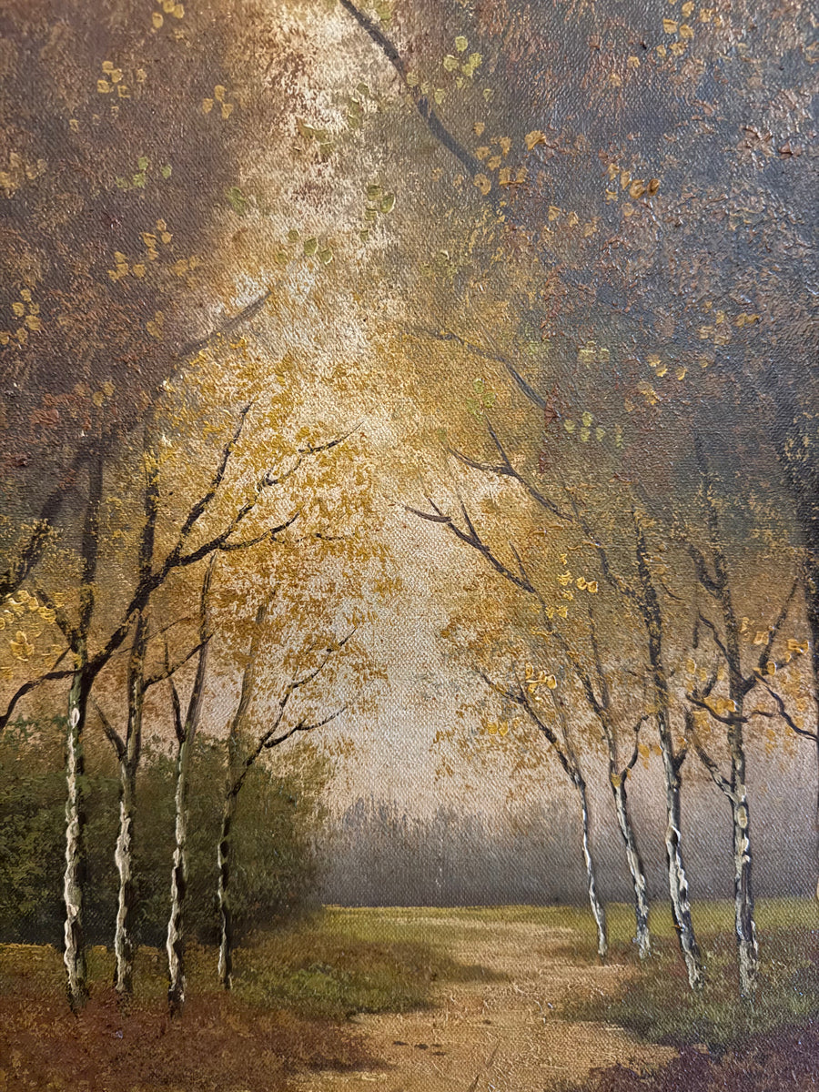 Antique oil on linen "A Wooded Path"