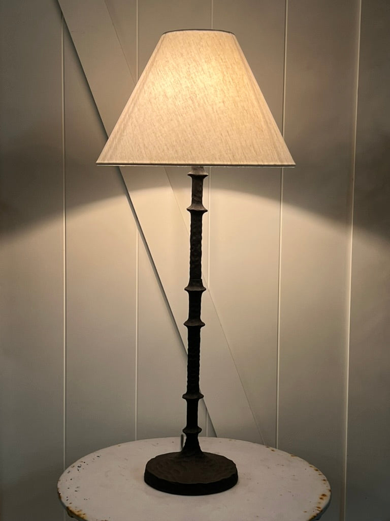 Hammered Iron Lamp Base w Linen Shade