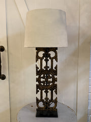 Cast Iron Balustrade Lamp & Velvet Shade