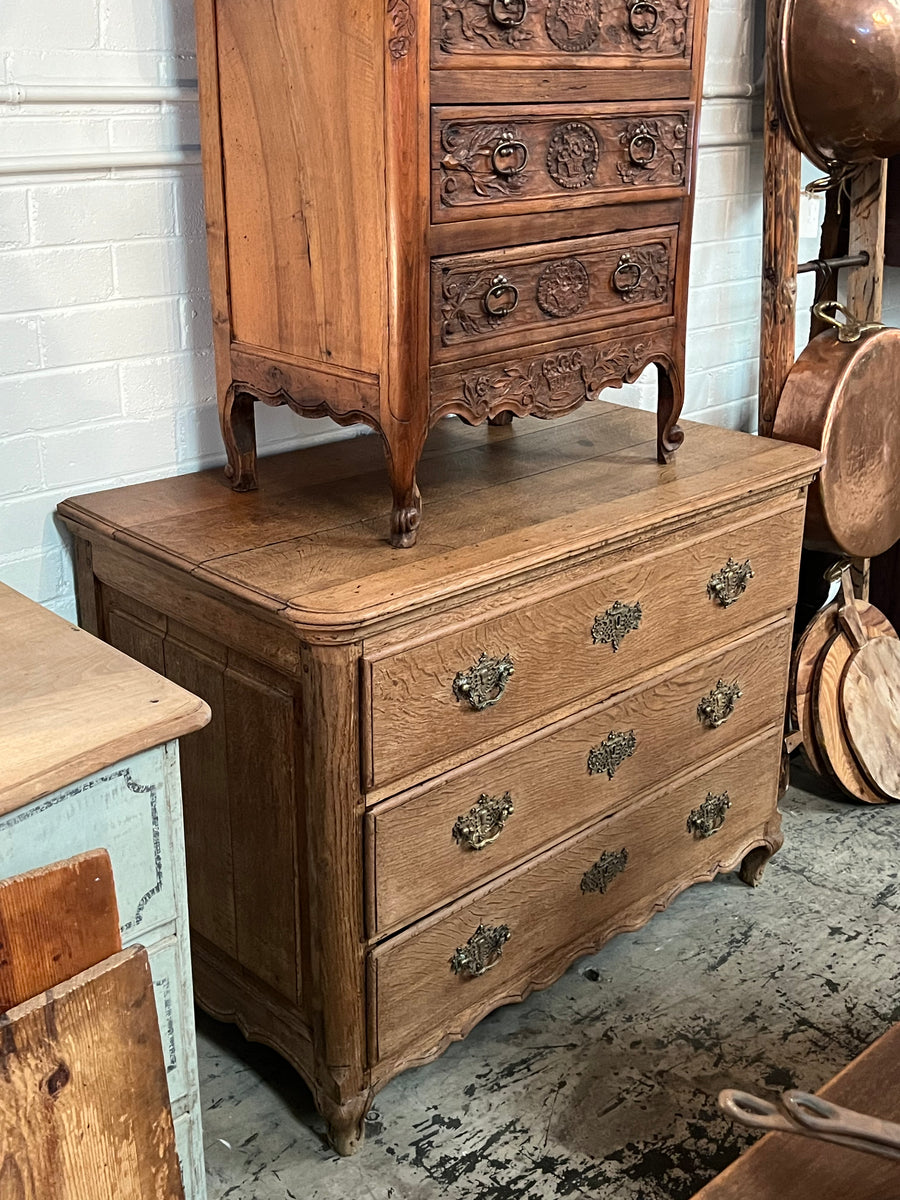 19th Century Louis XV Bleached Oak Commode