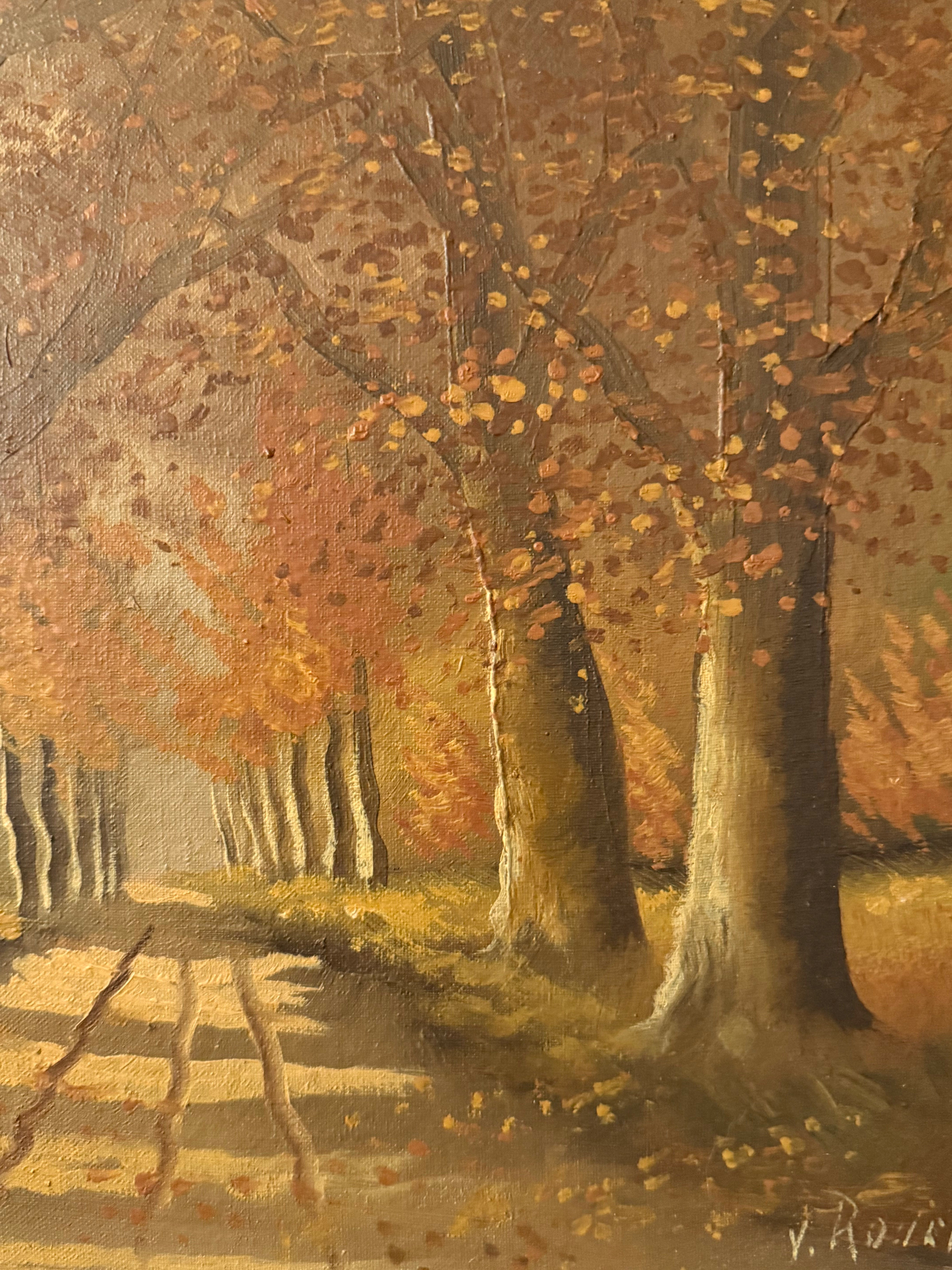 Antique Oil on Linen "Autumn By The Lake"