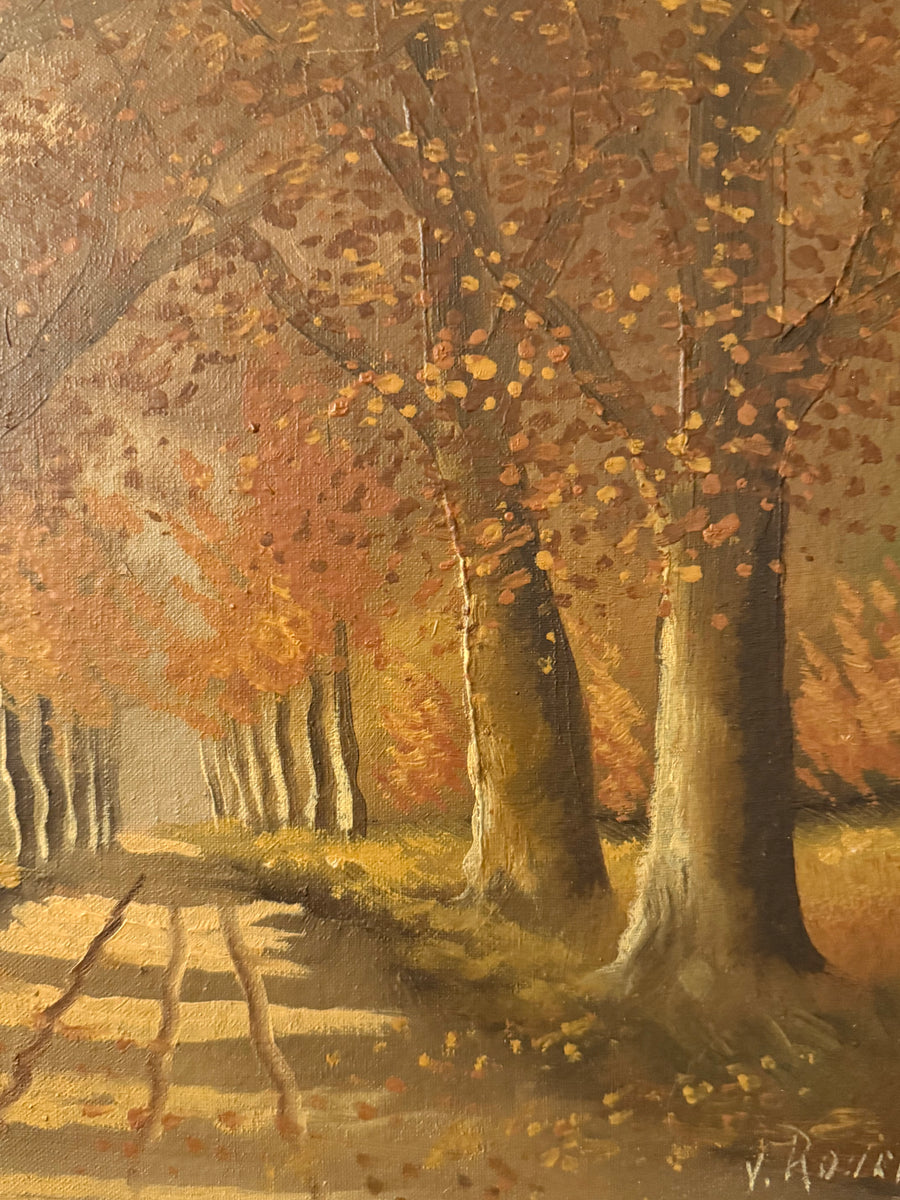 Antique Oil on Linen "Autumn By The Lake"