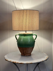 Antique Confit Pot Lamp W Ticking Shade