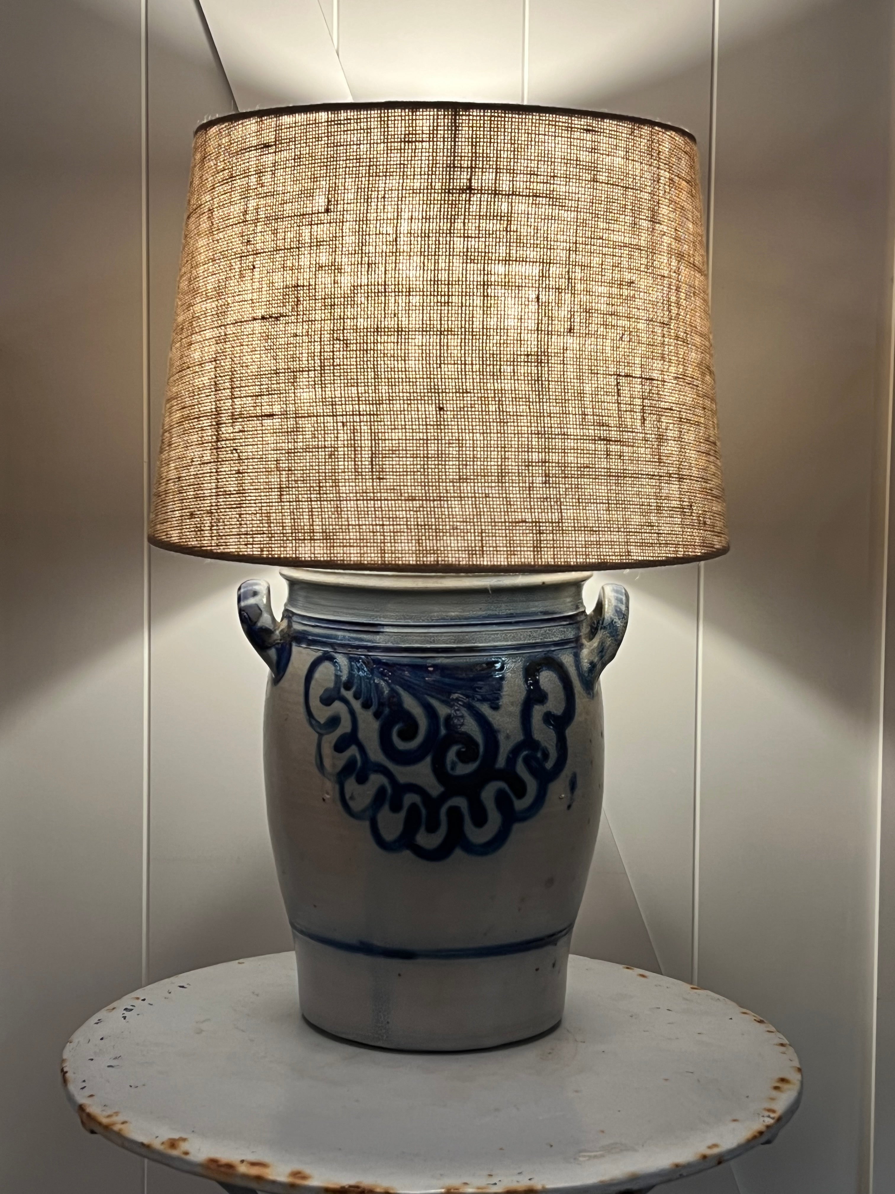 Large Antique German Stoneware Lamp